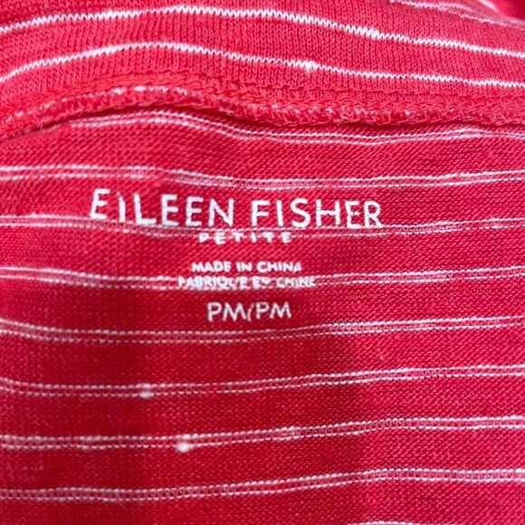 Eileen Fisher Coral Red Dress Size PM Front Pockets 100% Organic Linen‎  Striped - Picture 5 of 6